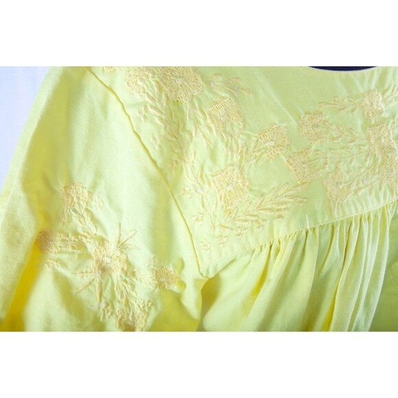Vtg Handmade Bright Yellow Dress Made In Tlaquepaque Mexico Short Sleeve Heavy M - Picture 2 of 10